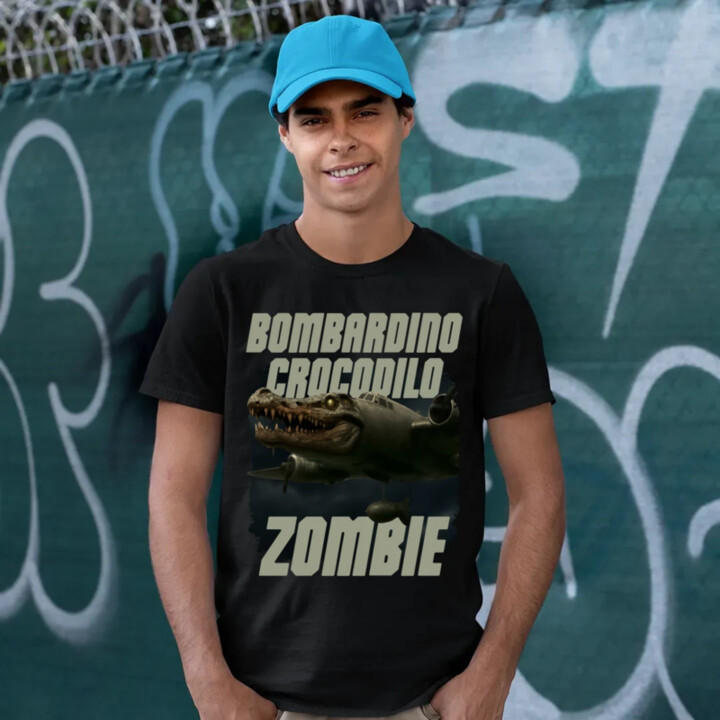 Bombardino Crocodilo zombie - krokodíl bombardér - Italian Brainrot - pánske tričko s potlačou