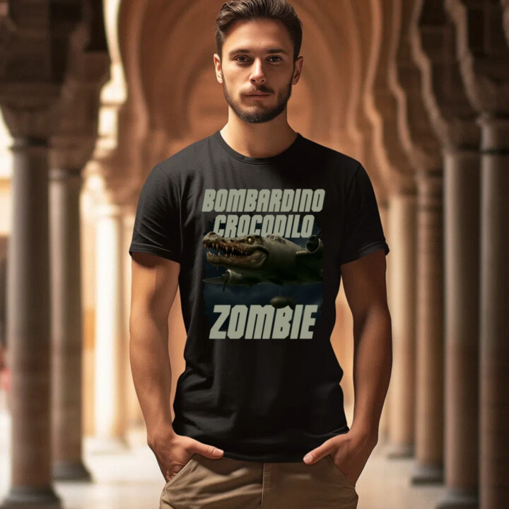 Bombardino Crocodilo zombie - krokodíl bombardér - Italian Brainrot - pánske tričko s potlačou