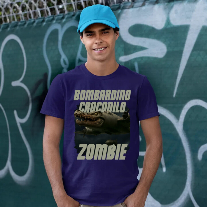Bombardino Crocodilo zombie - krokodíl bombardér - Italian Brainrot - pánske tričko s potlačou