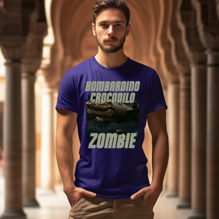 Bombardino Crocodilo zombie - krokodíl bombardér - Italian Brainrot - pánske tričko s potlačou
