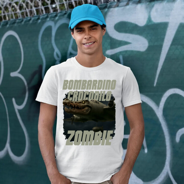 Bombardino Crocodilo zombie - krokodíl bombardér - Italian Brainrot - pánske tričko s potlačou