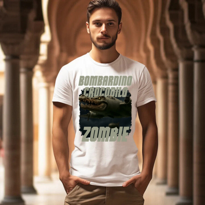 Bombardino Crocodilo zombie - krokodíl bombardér - Italian Brainrot - pánske tričko s potlačou