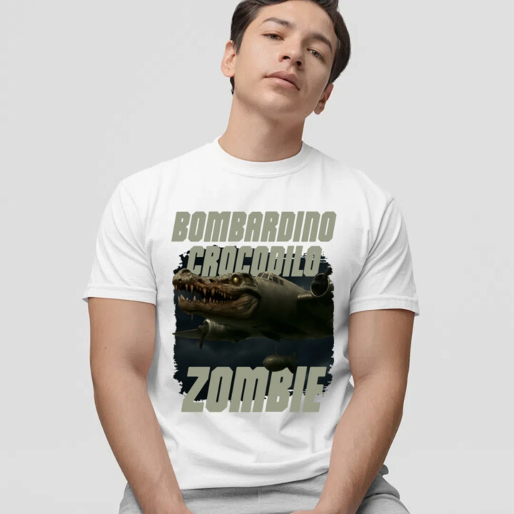 Bombardino Crocodilo zombie - krokodíl bombardér - Italian Brainrot - pánske tričko s potlačou