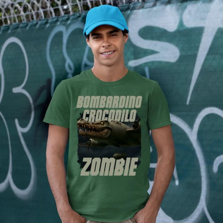 Bombardino Crocodilo zombie - krokodíl bombardér - Italian Brainrot - pánske tričko s potlačou
