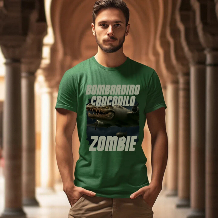 Bombardino Crocodilo zombie - krokodíl bombardér - Italian Brainrot - pánske tričko s potlačou