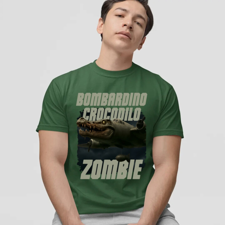 Bombardino Crocodilo zombie - krokodíl bombardér - Italian Brainrot - pánske tričko s potlačou
