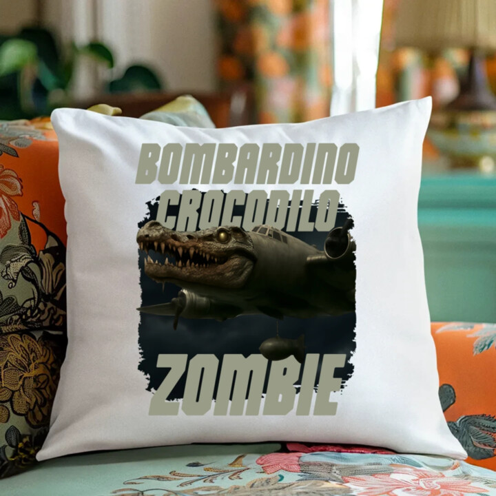 Bombardino Crocodilo zombie - krokodíl bombardér - Italian Brainrot - vankúš s potlačou