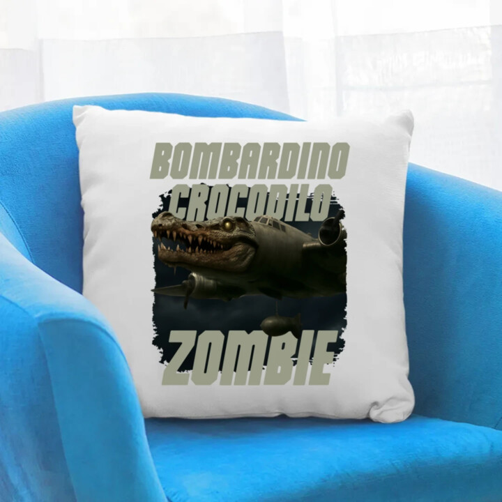 Bombardino Crocodilo zombie - krokodíl bombardér - Italian Brainrot - vankúš s potlačou