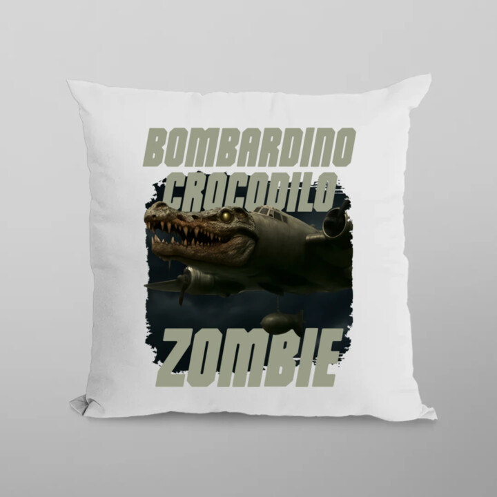 Bombardino Crocodilo zombie - krokodíl bombardér - Italian Brainrot - vankúš s potlačou