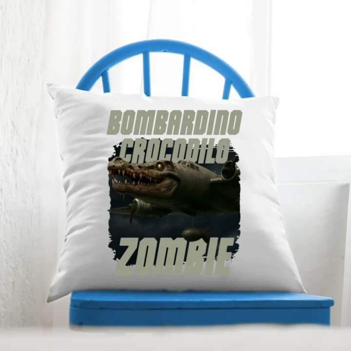 Bombardino Crocodilo zombie - krokodíl bombardér - Italian Brainrot - vankúš s potlačou