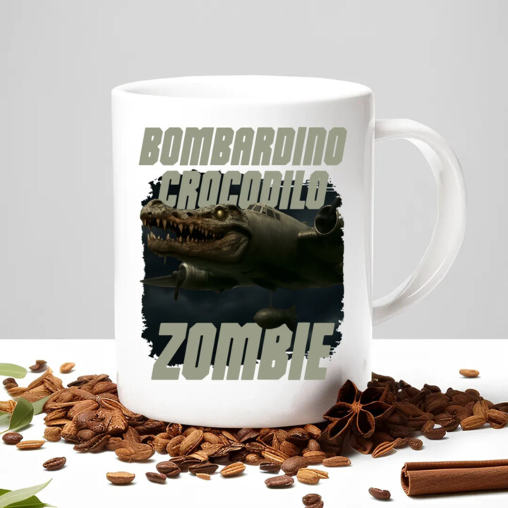 Bombardino Crocodilo zombie - krokodíl bombardér - Italian Brainrot - keramický hrnček s potlačou