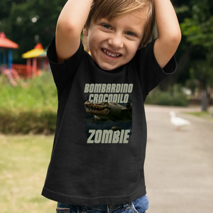 Bombardino Crocodilo zombie - krokodíl bombardér - Italian Brainrot - detské tričko s potlačou