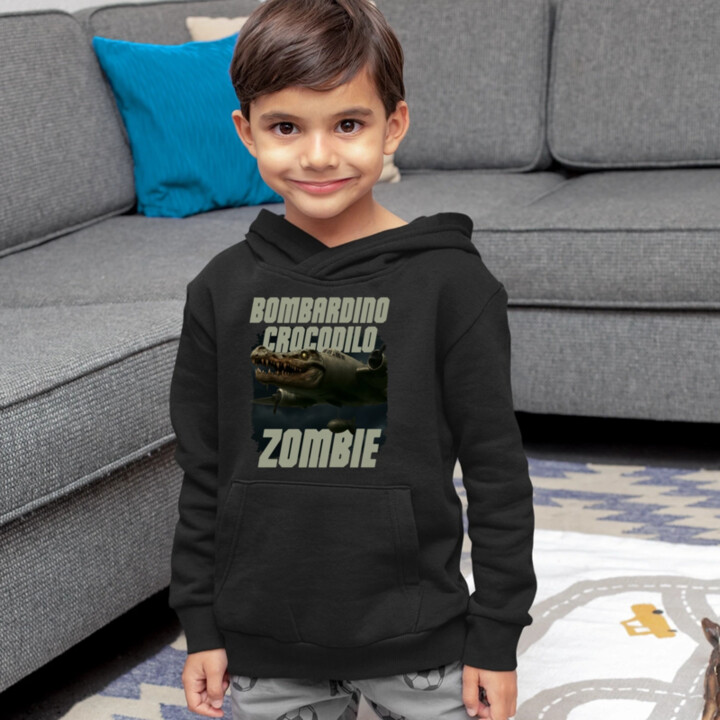 Bombardino Crocodilo zombie - krokodíl bombardér - Italian Brainrot - detská mikina s kapucňou