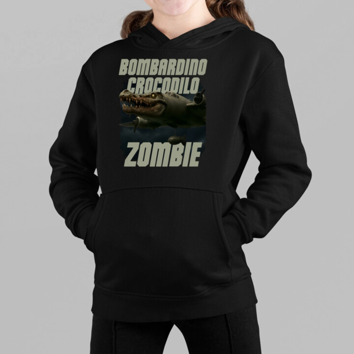 Bombardino Crocodilo zombie - krokodíl bombardér - Italian Brainrot - detská mikina s kapucňou