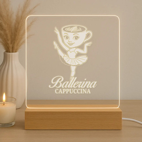 Ballerina Cappuccina - Italian Brainrot - baletka so šálkou - LED lampička s gravírovaním