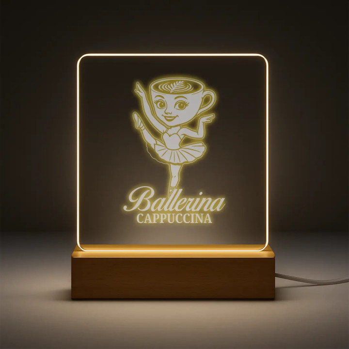 Ballerina Cappuccina - Italian Brainrot - baletka so šálkou - LED lampička s gravírovaním