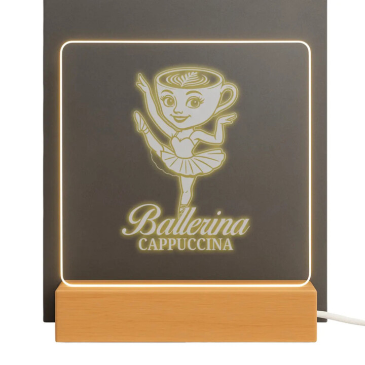 Ballerina Cappuccina - Italian Brainrot - baletka so šálkou - LED lampička s gravírovaním