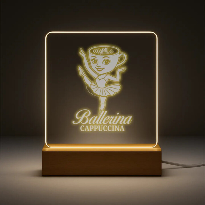 Ballerina Cappuccina - Italian Brainrot - baletka so šálkou - LED lampička s gravírovaním