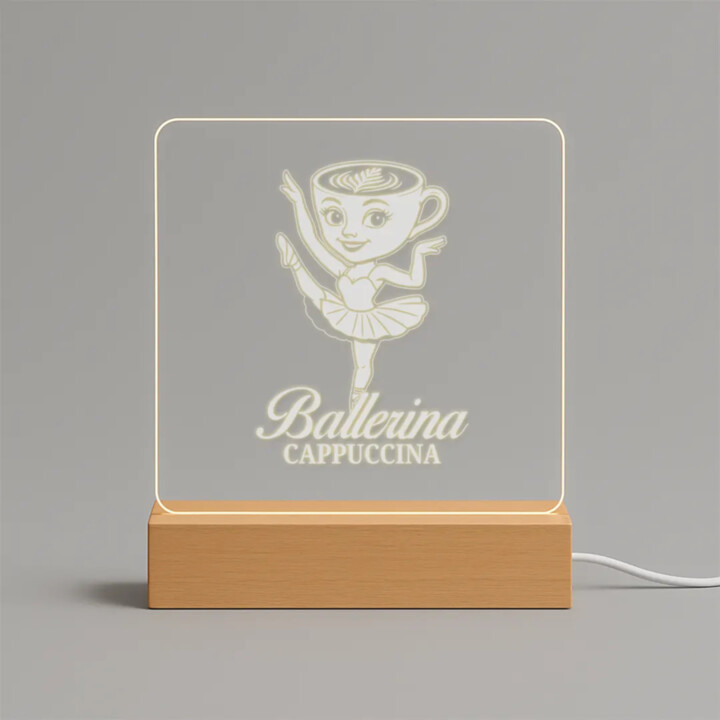 Ballerina Cappuccina - Italian Brainrot - baletka so šálkou - LED lampička s gravírovaním