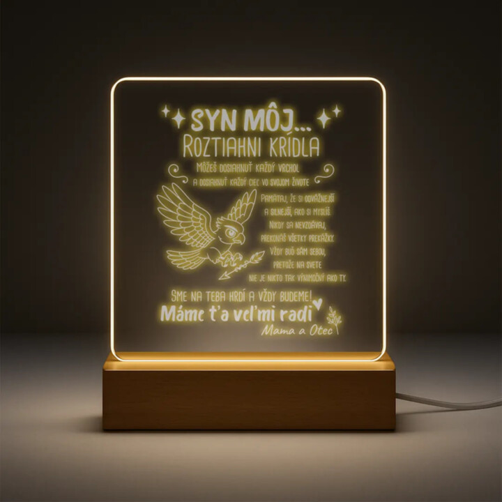 Syn môj... Roztiahni krídla - LED lampička s gravírovaním