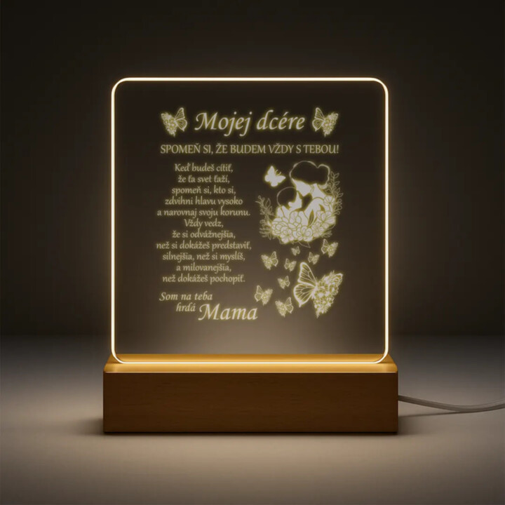 Mojej dcére - spomeň si, že budem vždy s tebou - LED lampička s gravírovaním