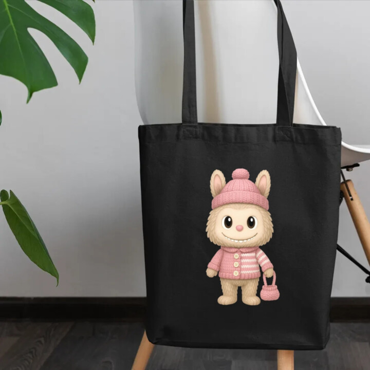 Bábika Bubu v svetri - taška s potlačou – darček pre fanúšikov Labubu 