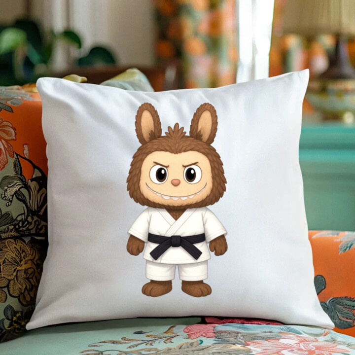 Bábika Bubu bojovník bojových umení - vankúš s potlačou pre fanúšikov Labubu 