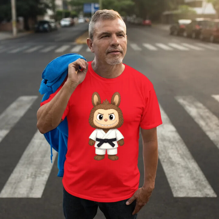 Bábika Bubu bojovník bojových umení - pánske tričko s potlačou pre fanúšikov Labubu 