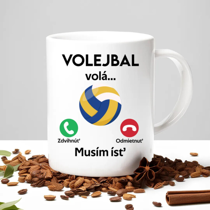Volejbal volá, musím ísť - keramický hrnček s potlačou