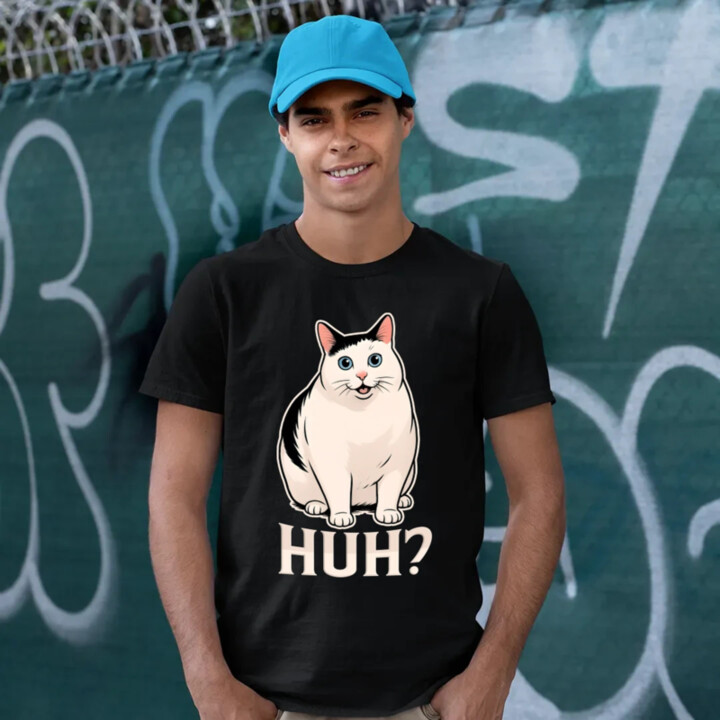 Huh? - biela mačka - pánske tričko s potlačou