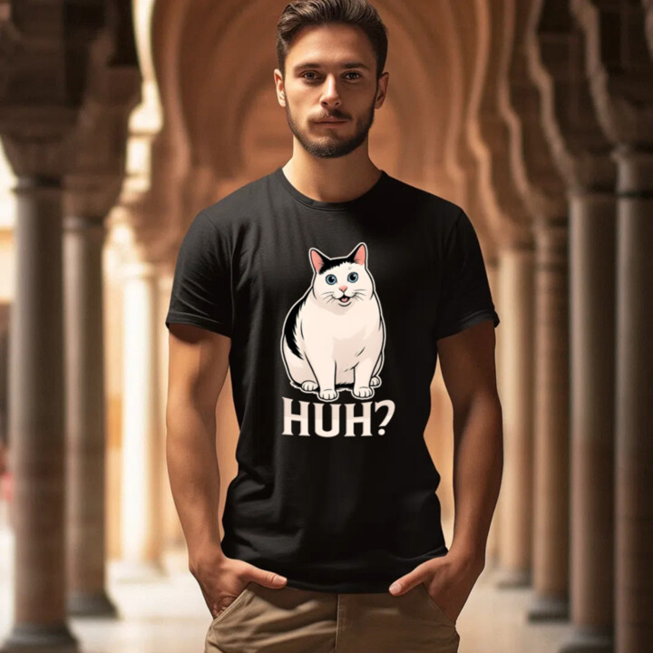 Huh? - biela mačka - pánske tričko s potlačou