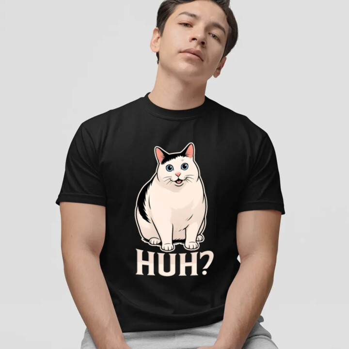 Huh? - biela mačka - pánske tričko s potlačou