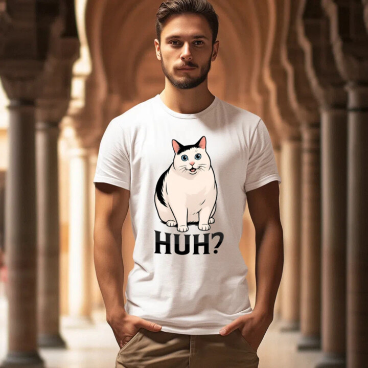 Huh? - biela mačka - pánske tričko s potlačou