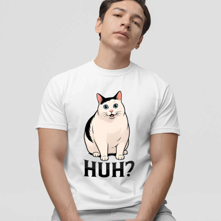 Huh? - biela mačka - pánske tričko s potlačou
