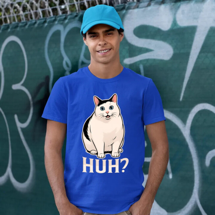 Huh? - biela mačka - pánske tričko s potlačou