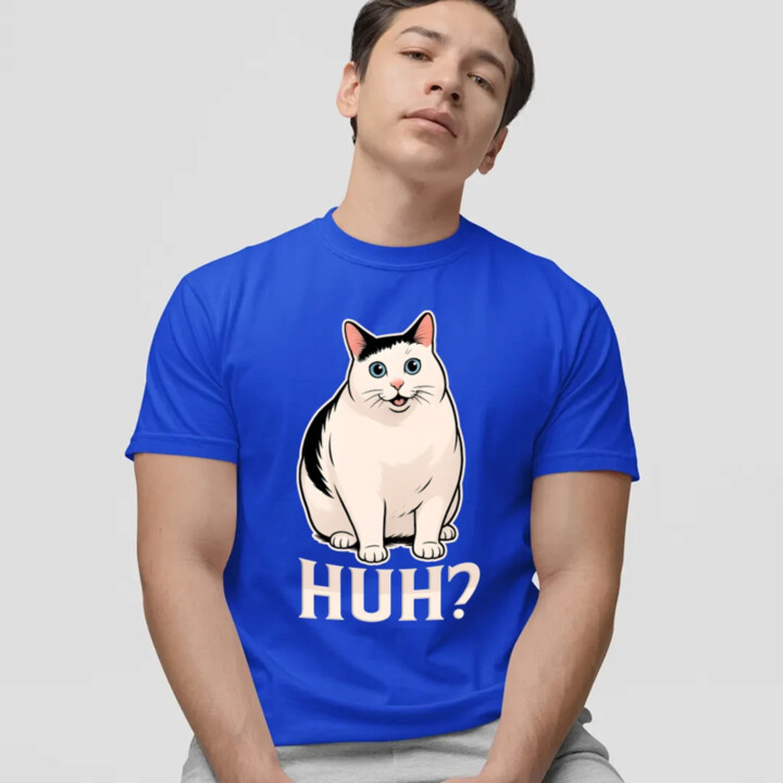 Huh? - biela mačka - pánske tričko s potlačou