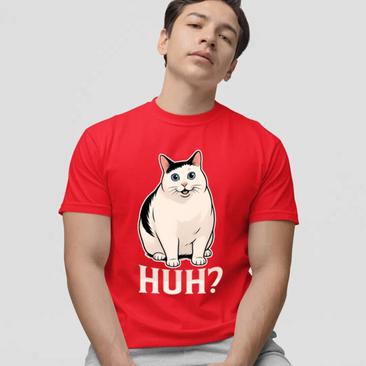 Huh? - biela mačka - pánske tričko s potlačou