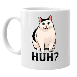 Huh? - biela mačka - keramický hrnček s potlačou