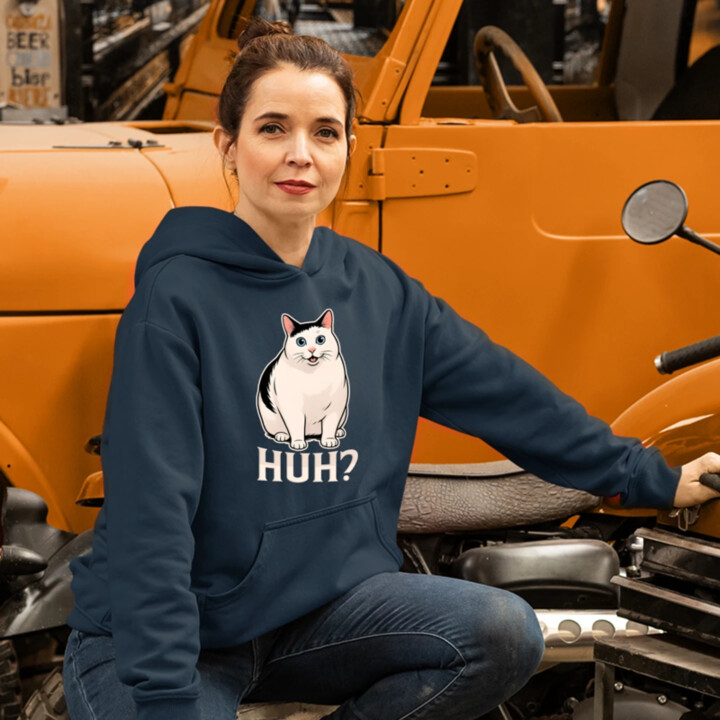 Huh? - biela mačka  - dámska mikina s potlačou