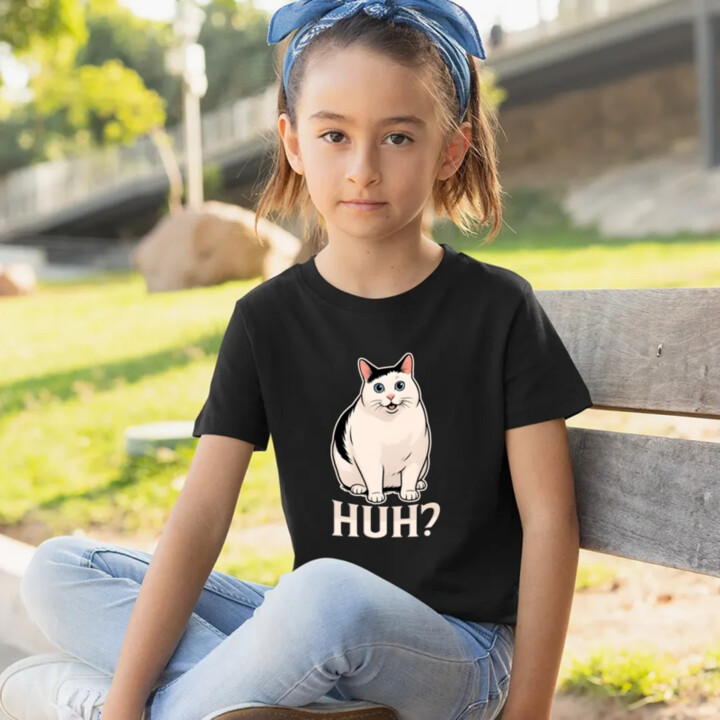 Huh? - biela mačka - detské tričko s potlačou