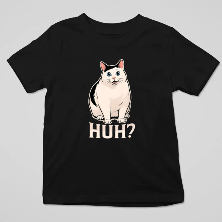 Huh? - biela mačka - detské tričko s potlačou