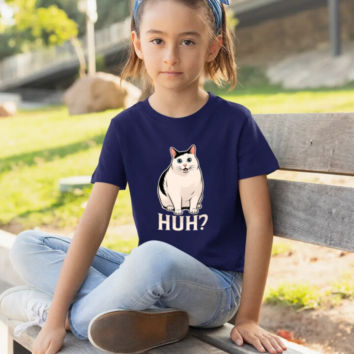 Huh? - biela mačka - detské tričko s potlačou