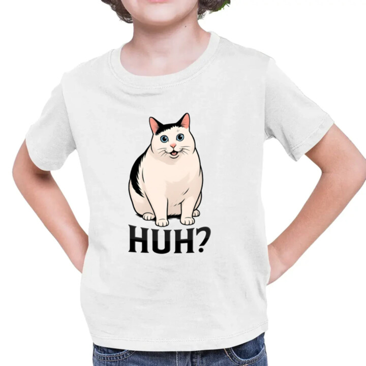 Huh? - biela mačka - detské tričko s potlačou