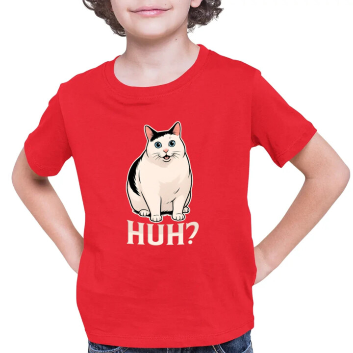 Huh? - biela mačka - detské tričko s potlačou