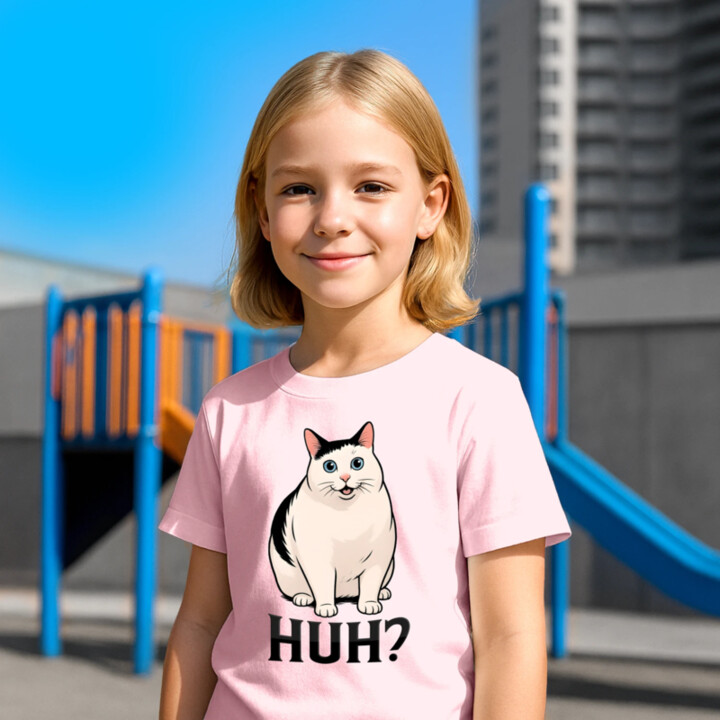 Huh? - biela mačka - detské tričko s potlačou