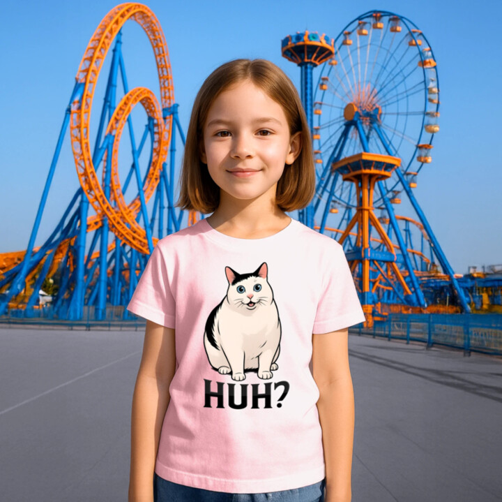 Huh? - biela mačka - detské tričko s potlačou