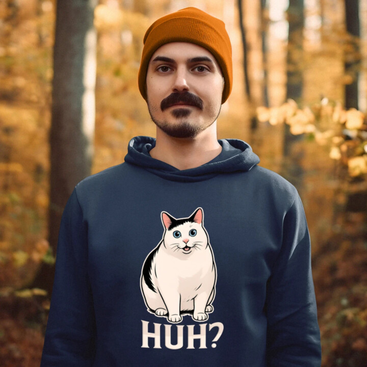 Huh? - biela mačka  - pánska mikina s potlačou