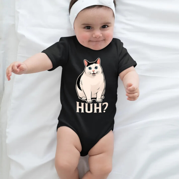 Huh? - biela mačka  - body s potlačou