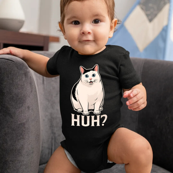 Huh? - biela mačka  - body s potlačou