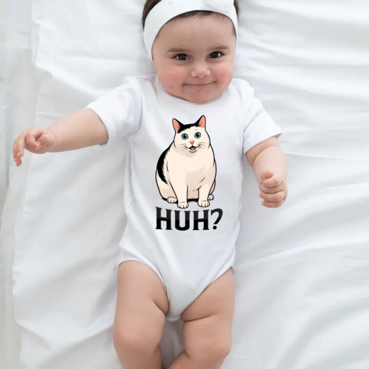 Huh? - biela mačka  - body s potlačou